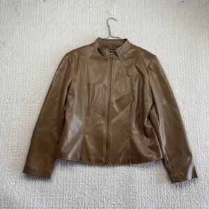Reitman's 90's Faux Leather Beige Moto Jacket Womens Sz 13 Full Zip Biker